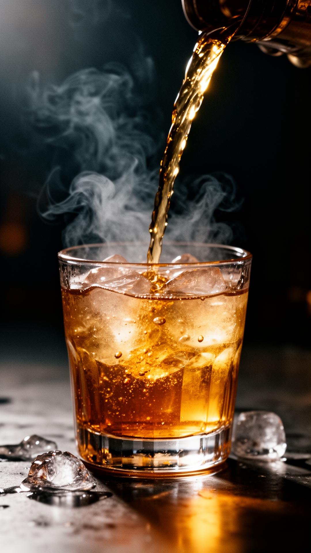 Slow cocktail pour, mid-service